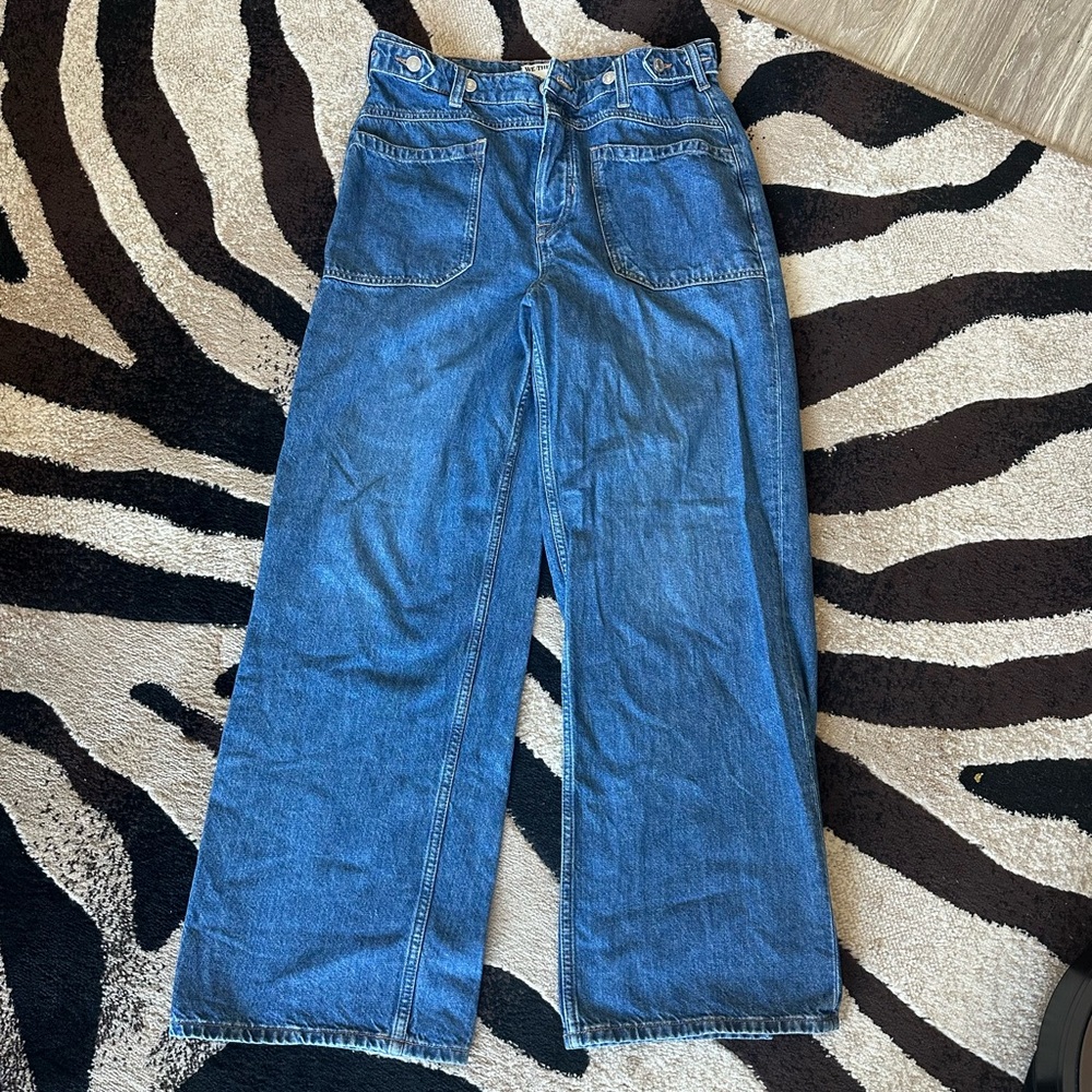 We The Free Palmer Cuff Blue Wide-Leg Women Jeans
